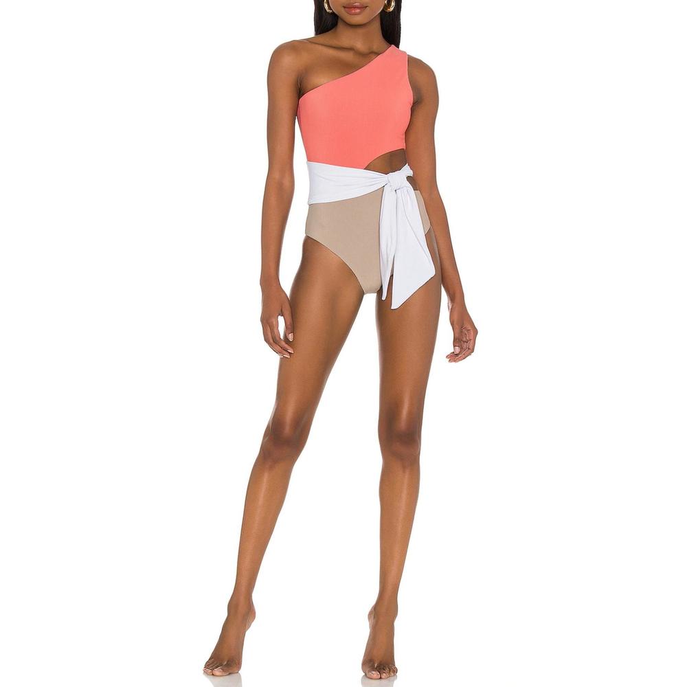 NEW BEACH RIOT carlie one piece in coral colorblock